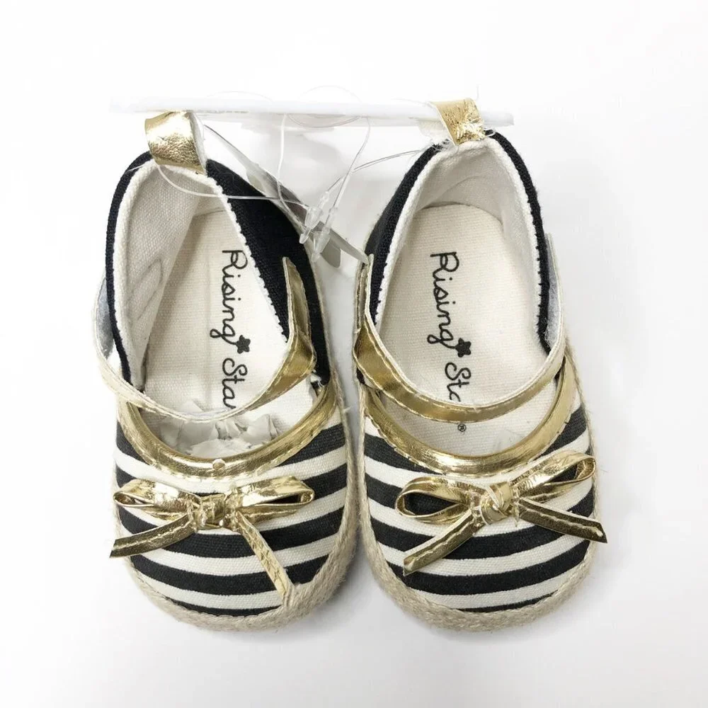 NWT Rising Star Gold Striped Crib Shoes